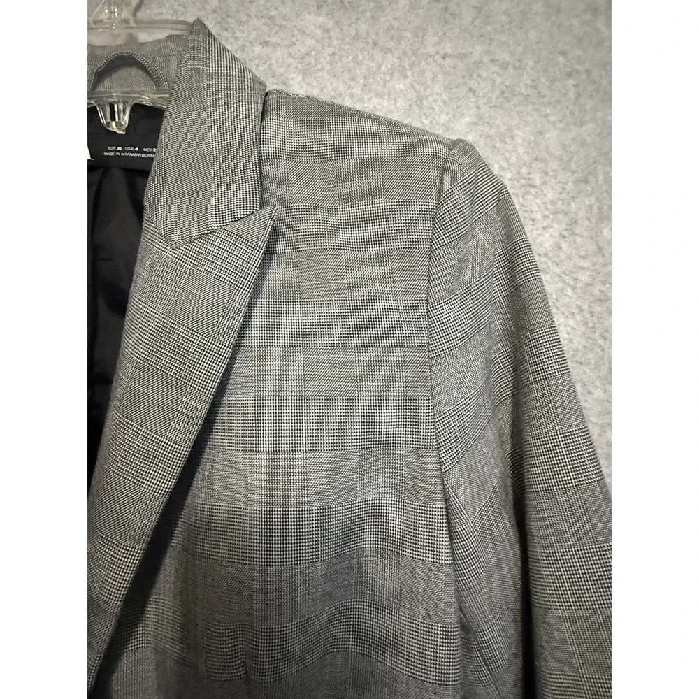 Zara Blazer Womens 4 Gray Plaid One Button Lined Stretch Tailored‎ Jacket Career